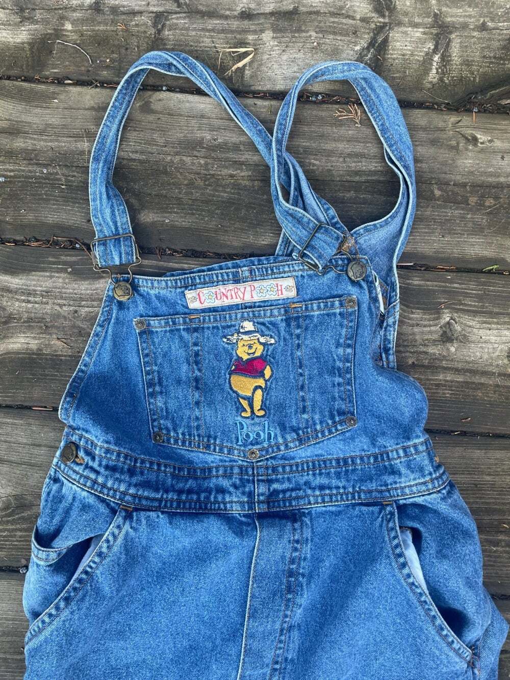 Y2K Disney Winnie the Pooh Women's Embroidered Denim Overalls Small Wash Small